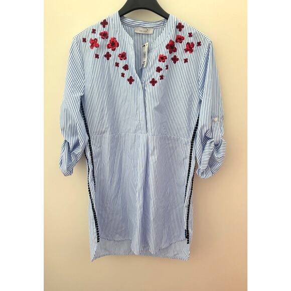 NWT Per Una 3/4 Sleeve Blue And White Striped With Rede Sequin Top UK 8 US 10‎ - Picture 1 of 9